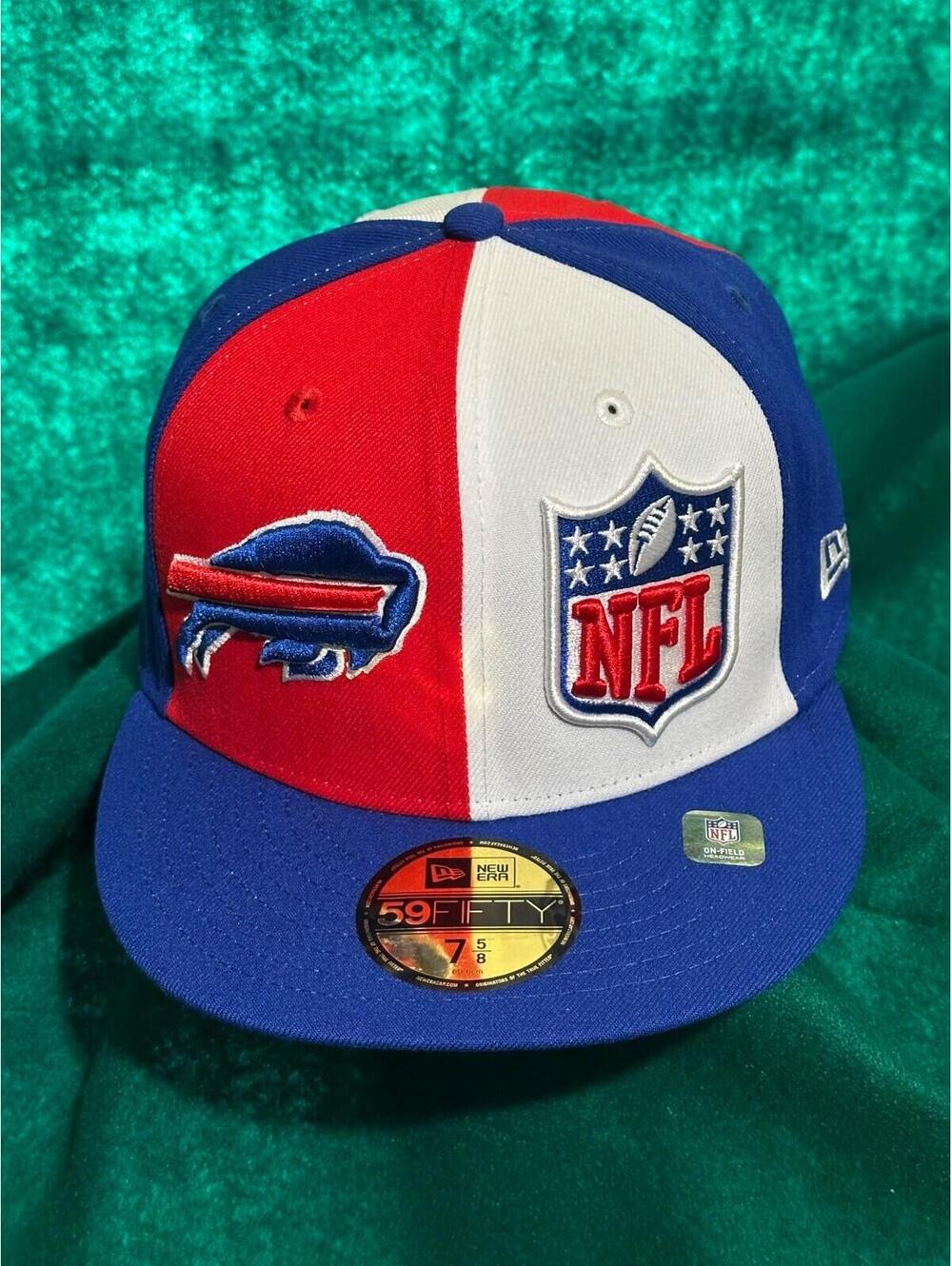 NFL Shield + Buffalo Bills Logo Pinwheel Hat New Era 59FIFTY Fitted 7 5/8
